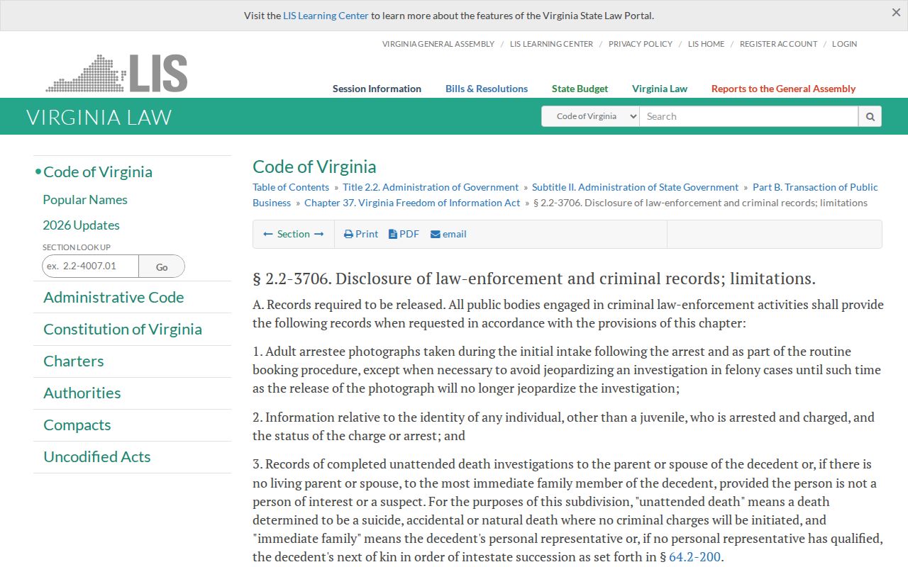 Virginia booking photo disclosure rule for James City County released inmate mugshots