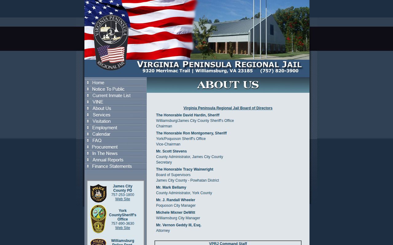 Virginia Peninsula Regional Jail release records contacts
